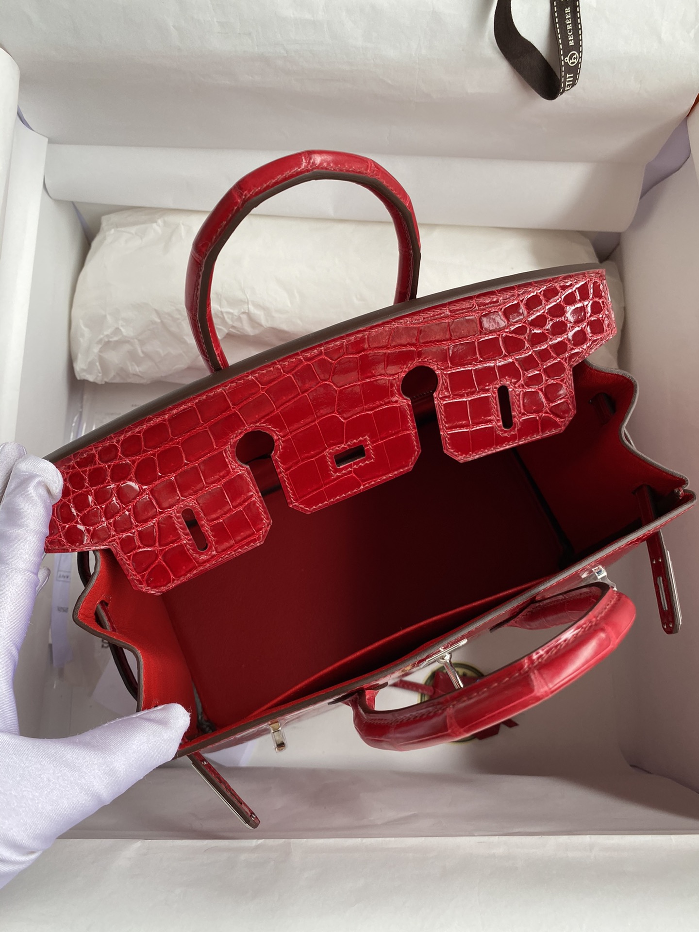 Hermes Birkin 25CM Handmade Bag In Red Crocodile Niloticus Shiny Skin